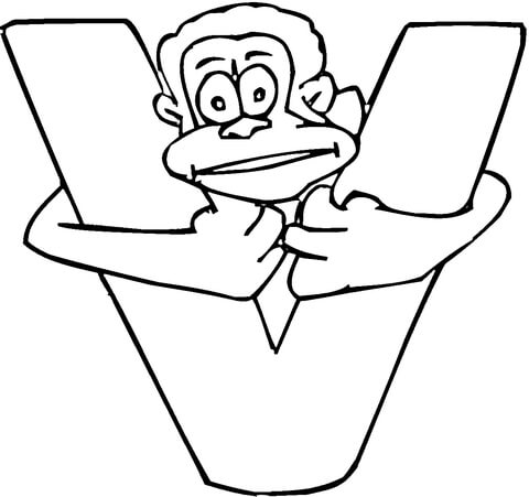 Letter V With Monkey Coloring Page